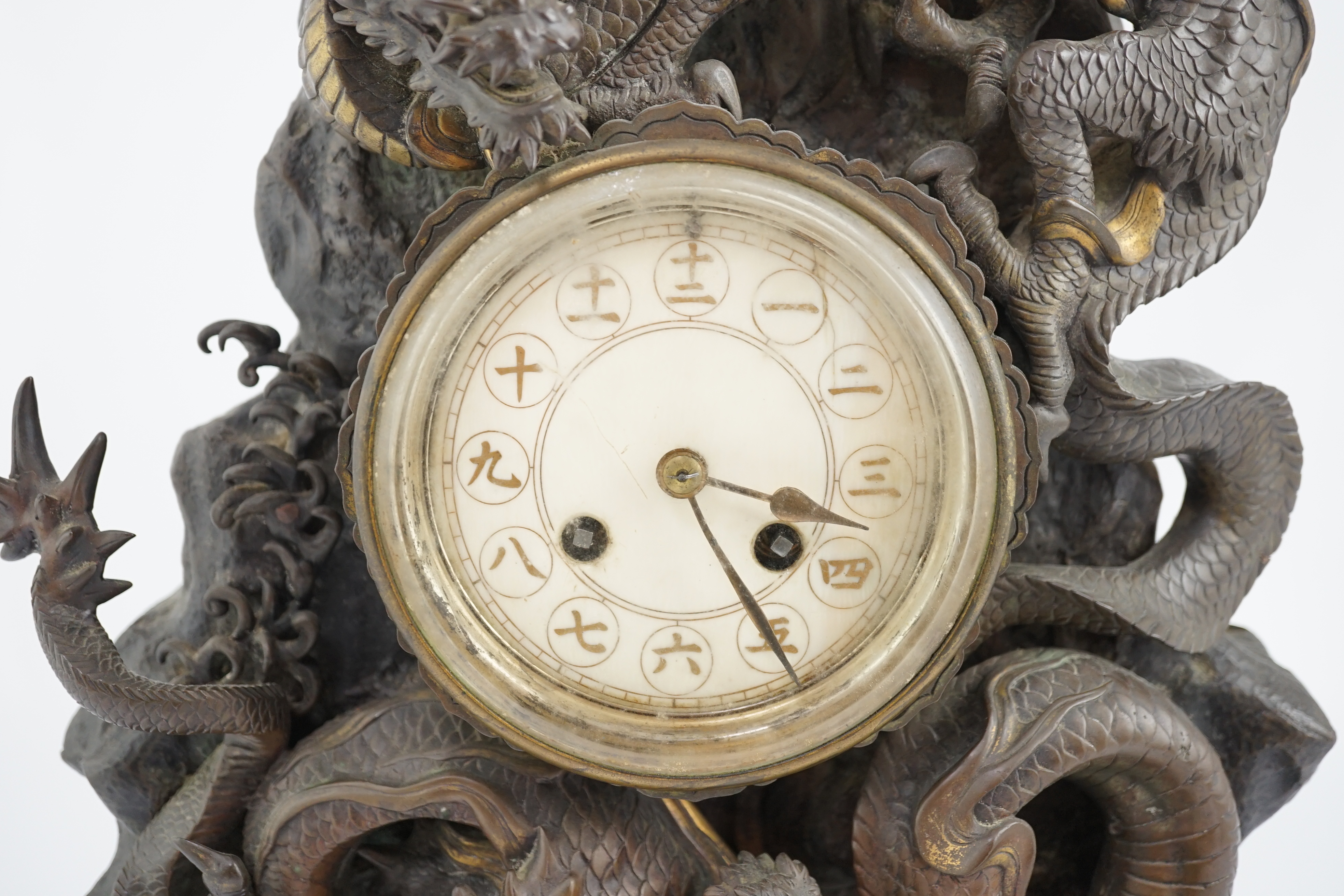 A Japanese parcel gilt bronze ‘dragon’ mantel clock, Meiji period, CITES submission reference:WX9VSMU6